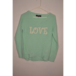 Sugar Rush Girls XL (14-16) Green Chunky Waffle Knit Embroidered Sweater